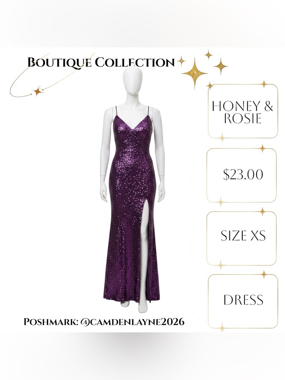 Honey and Rosie Deep Purple Sequin V-Neck Prom Dress - Picture 4 of 9